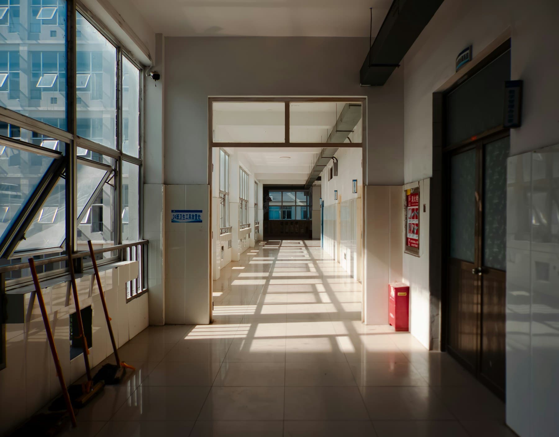 A clinical corridor with a clear path through the facility