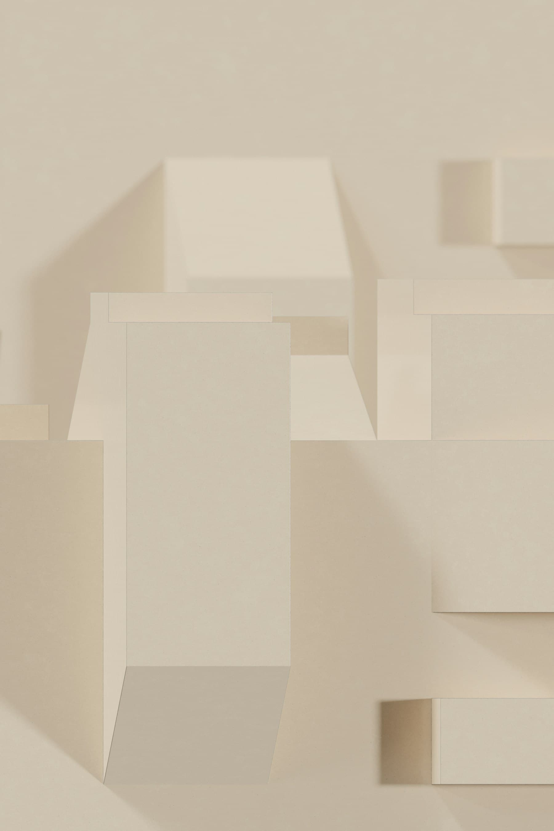 White geometric blocks arranged as a connected system